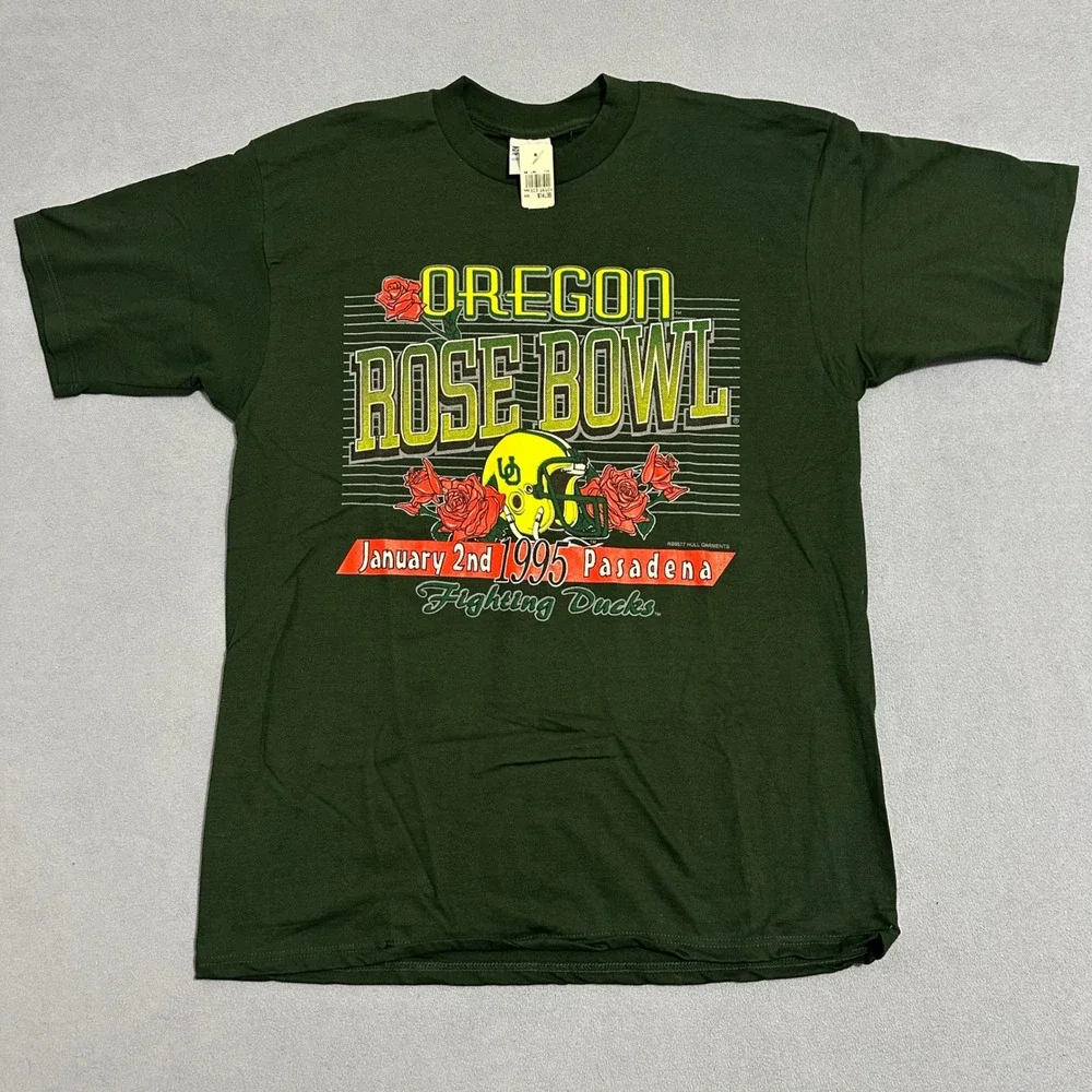 Vintage Oregon Rose Bowl 1995 Fighting Ducks T Shirt XL Green Gildan Heavyweight